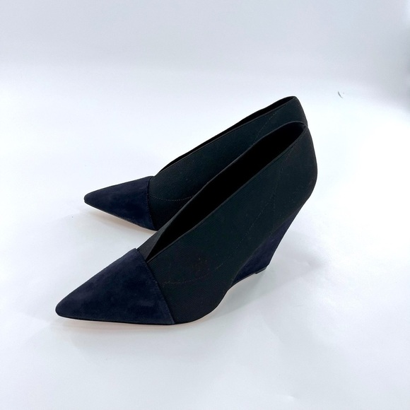 Nine West Valrus Black Navy Point Toe Wedge Pumps Size 7 M - Picture 4 of 12